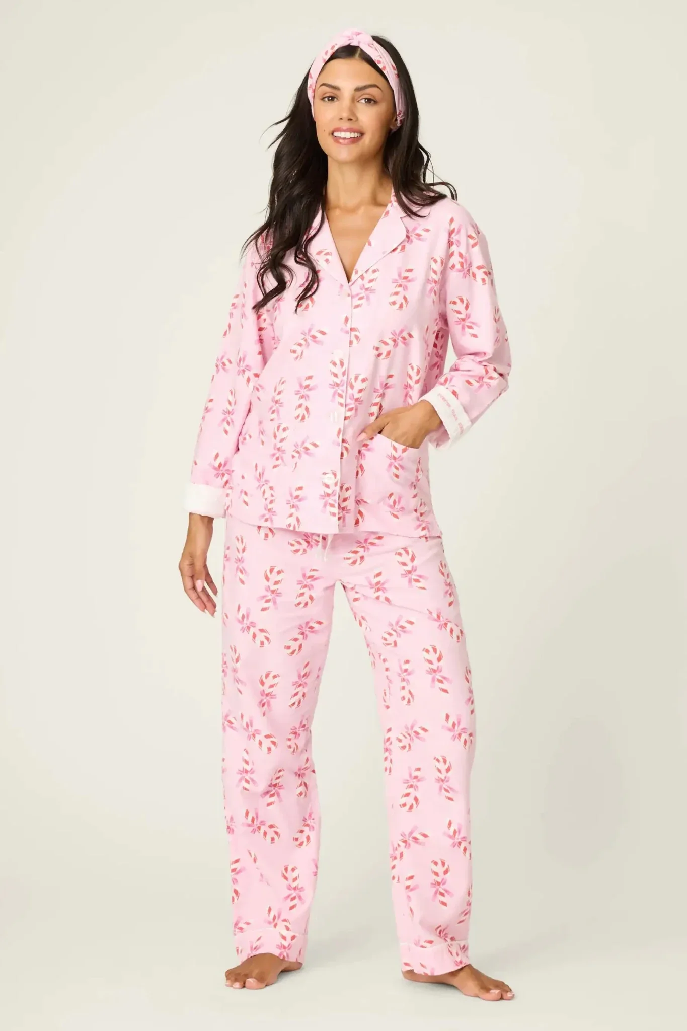 PJ Salvage Sweeter Than Sugar 3-Piece Candy Cane Print Flannel PJ Set as seen on Paris Hilton - Image 3